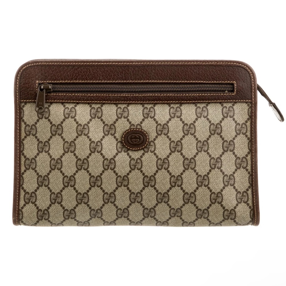 GUCCI GG Supreme Clutch Bag  In Brown and Tan.
